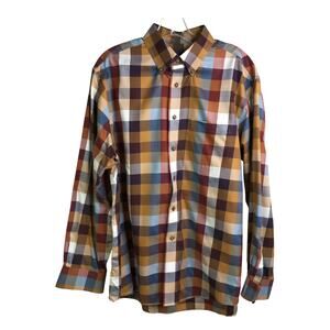 Jos A. Bank Button Down Shirt Mens Sz Large Brown Long Sleeve Plaid Tailored Fit